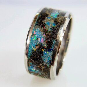 "Blue Galaxy" Ring with Campo del Cielo Meteorite Shavings & Blue Opal
